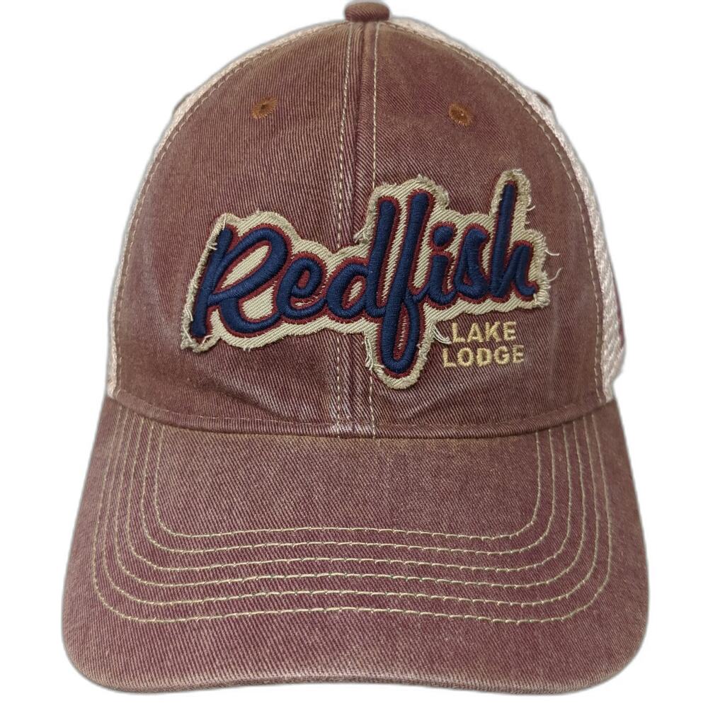 Legacy Trucker Hat Red Beige Blue One Size Idaho State Redfish Lake Lodge Mesh
